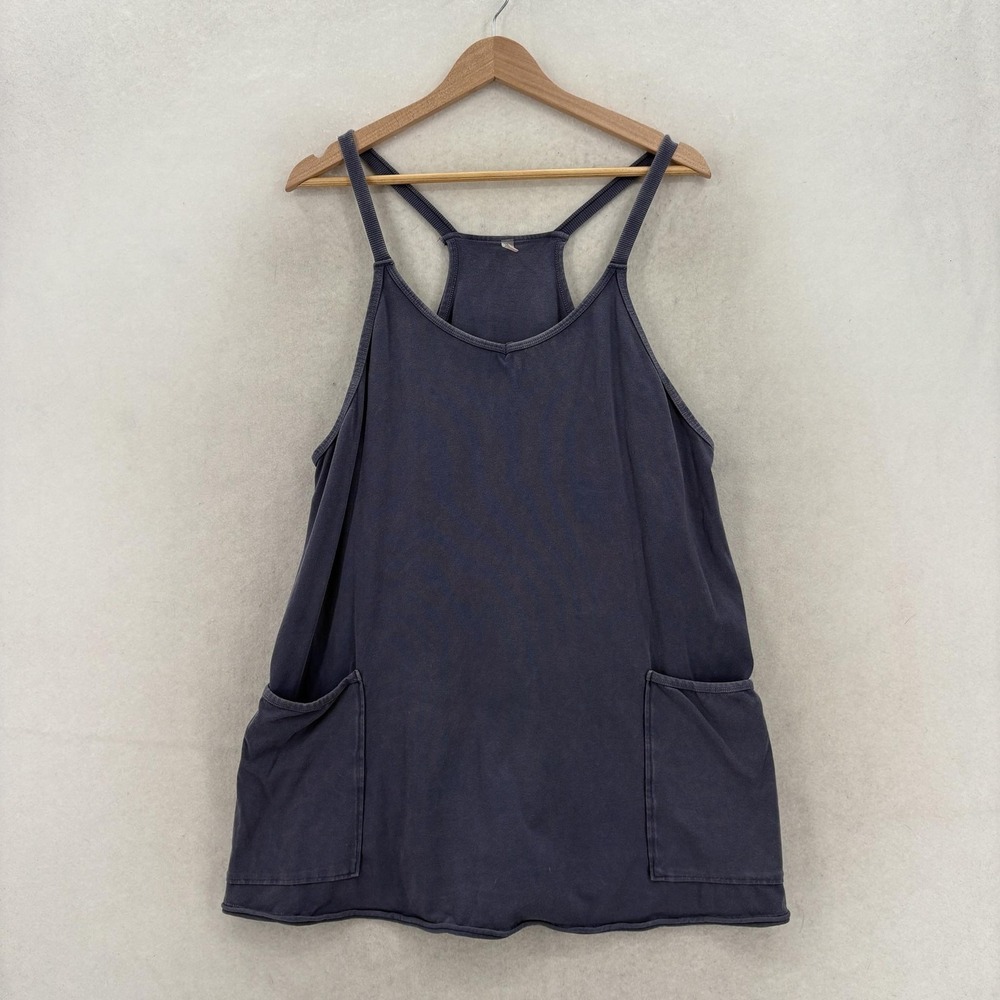 FP Movement Hot Shot Tank Top Womens M Blue High Neck Pocket Relaxed Gym Yoga